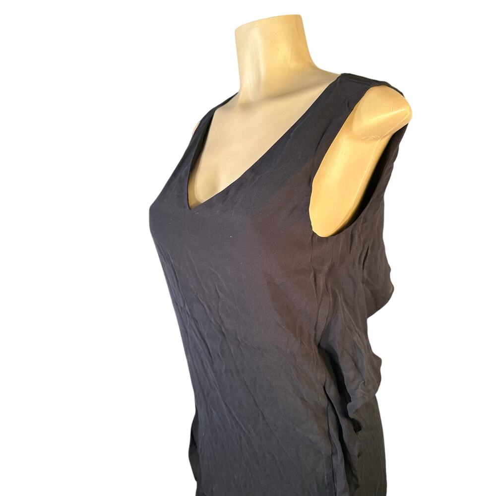 Women S Ramy Brook New York Black Silk Mini Dress Sleeveless V-Neck Ruffle Side - Picture 3 of 7